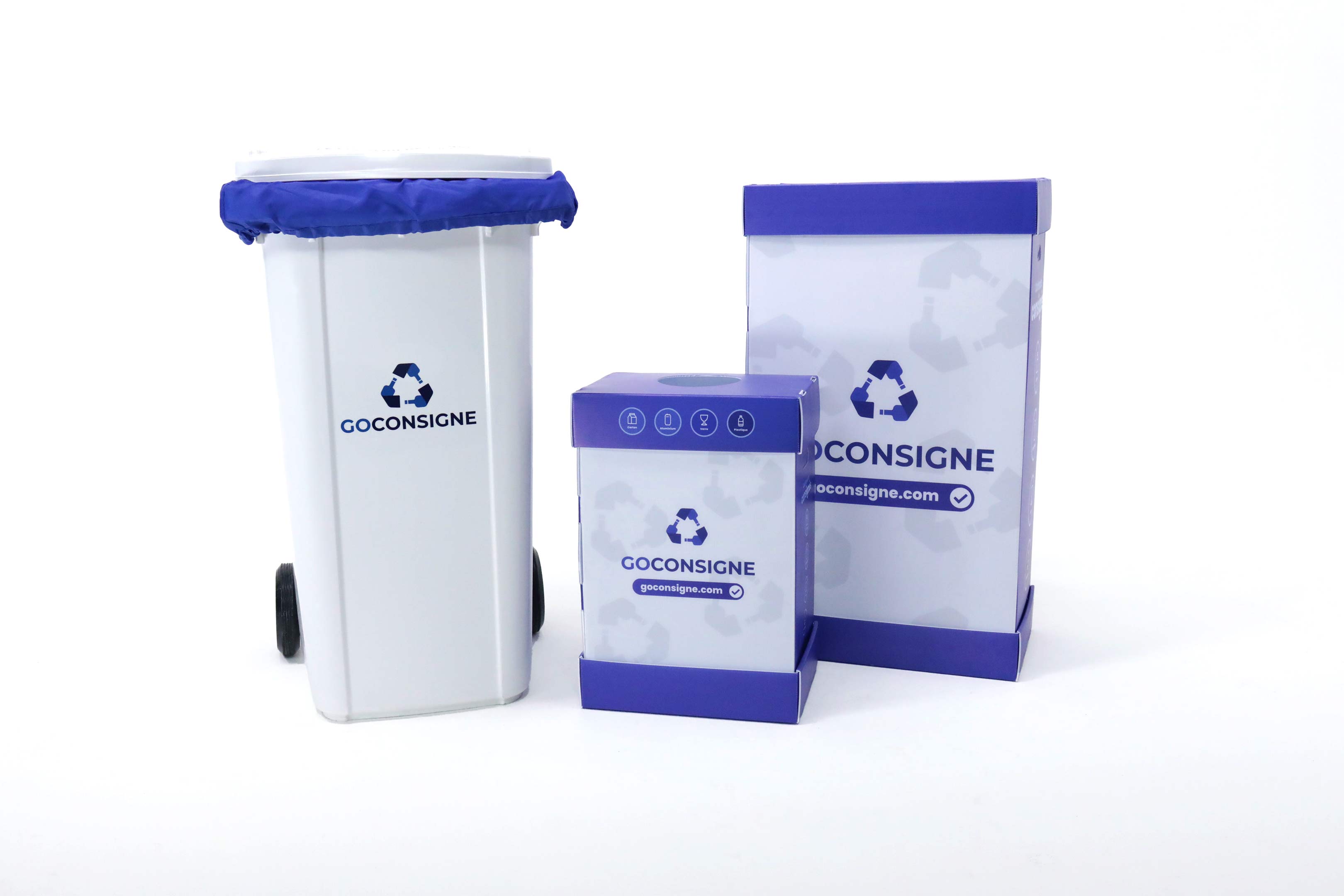 Man among several white bins